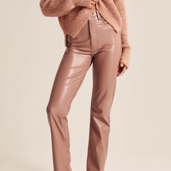 SOLD OUT Abercrombie & Fitch Brown Vegan Leather 90s Straight Pants - Picture 7 of 8